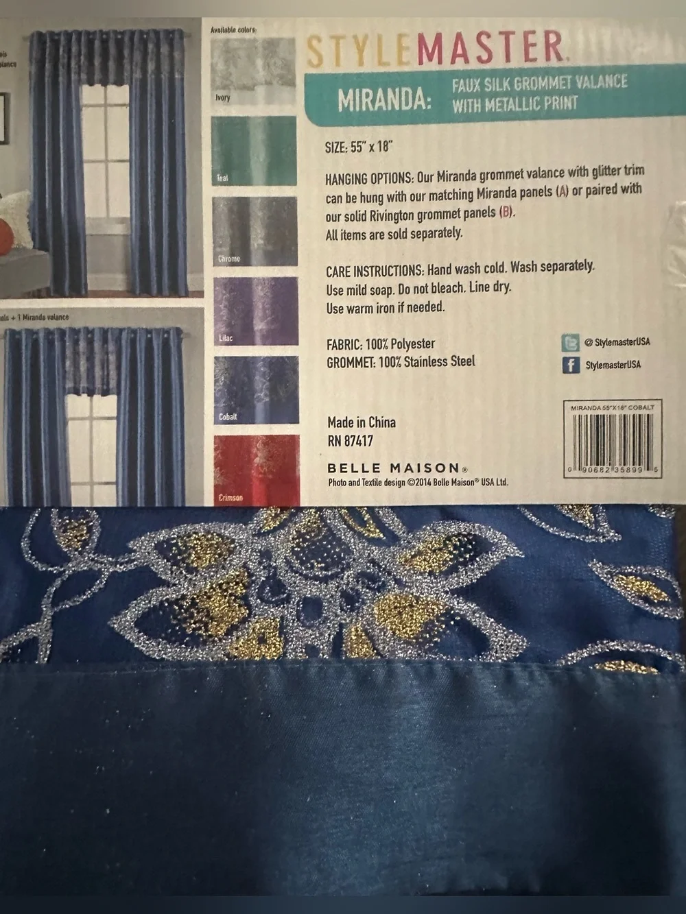 Style Master Blue Glitter Grommet Valance -